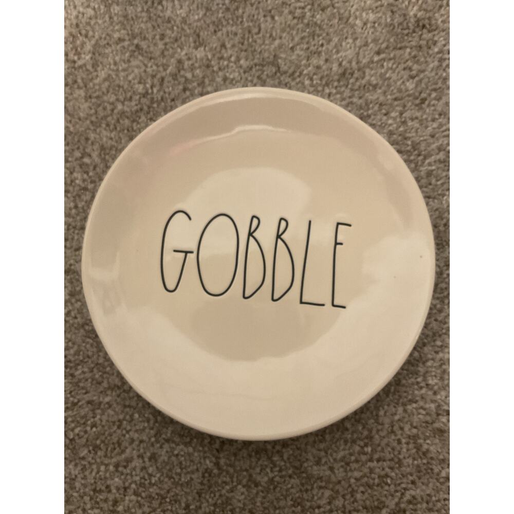 NWOT Rae Dunn Magenta GOBBLE 8” Thanksgiving Ceramic Plates-Set of 4 - Picture 3 of 3
